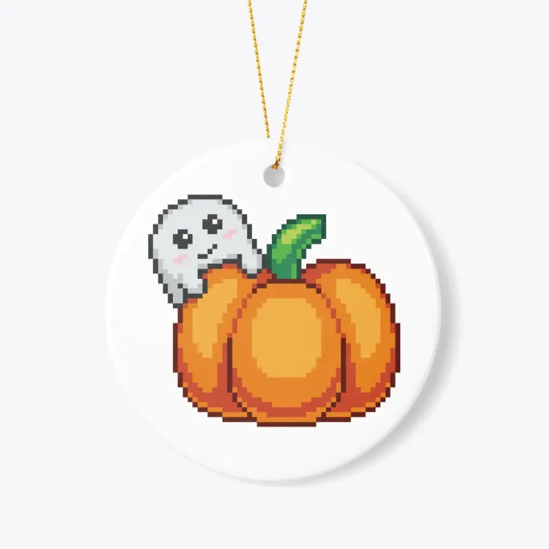 A ghost and its pumpkin pixel