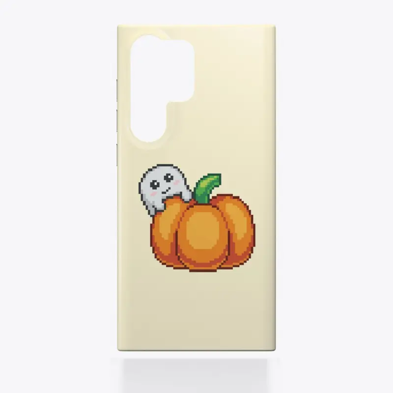 A ghost and its pumpkin pixel