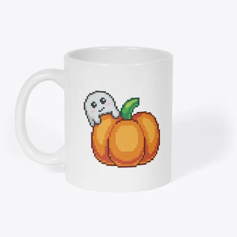 A ghost and its pumpkin pixel