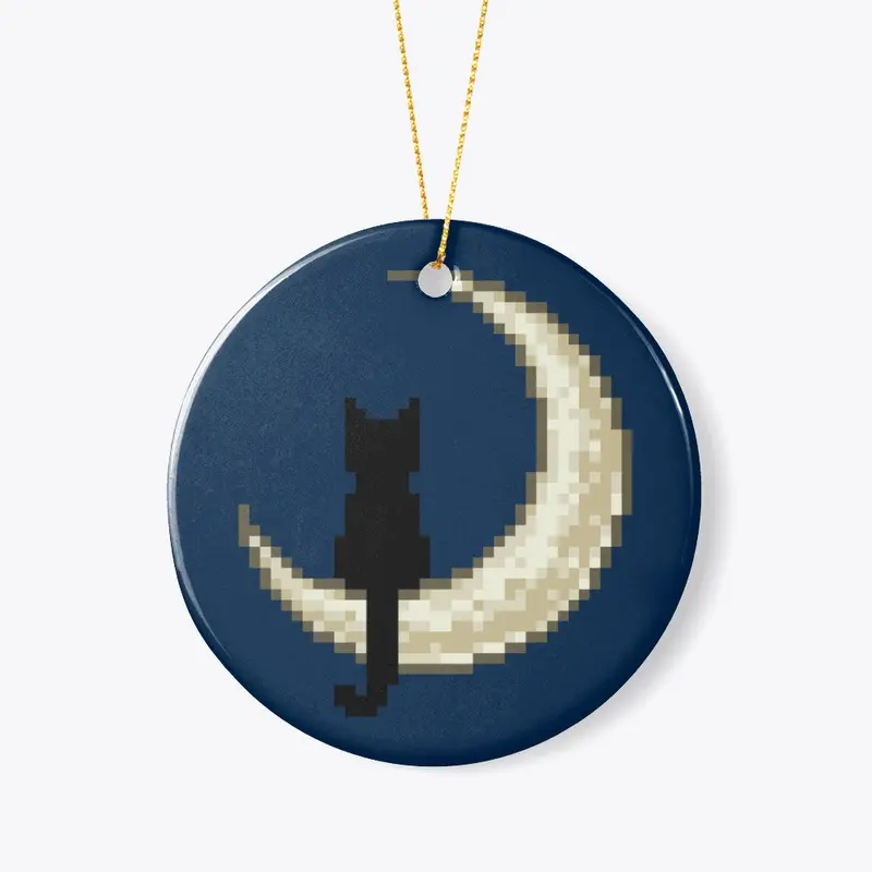 Black cat on moon pixel