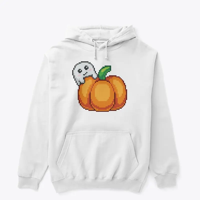 A ghost and its pumpkin pixel