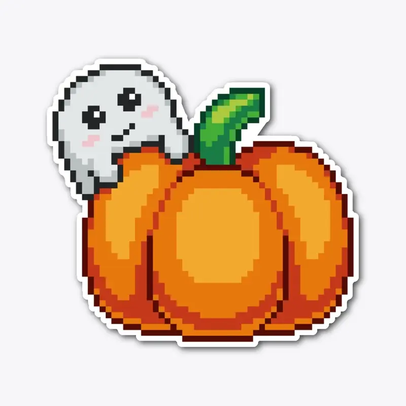 A ghost and its pumpkin pixel