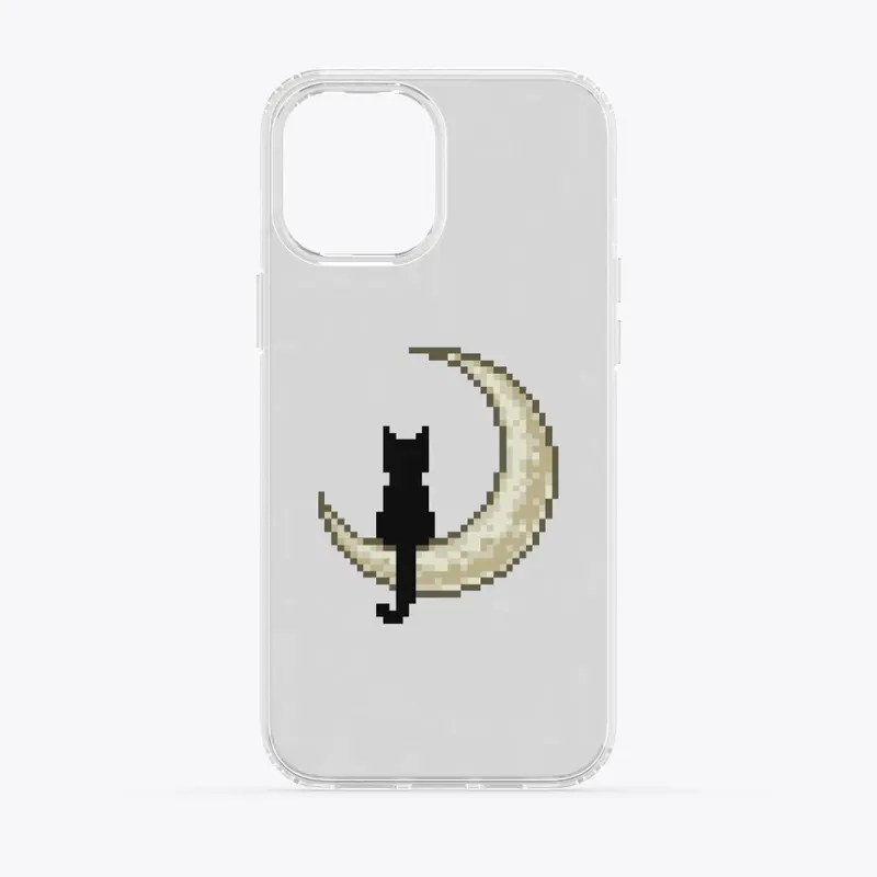 Black cat on moon pixel