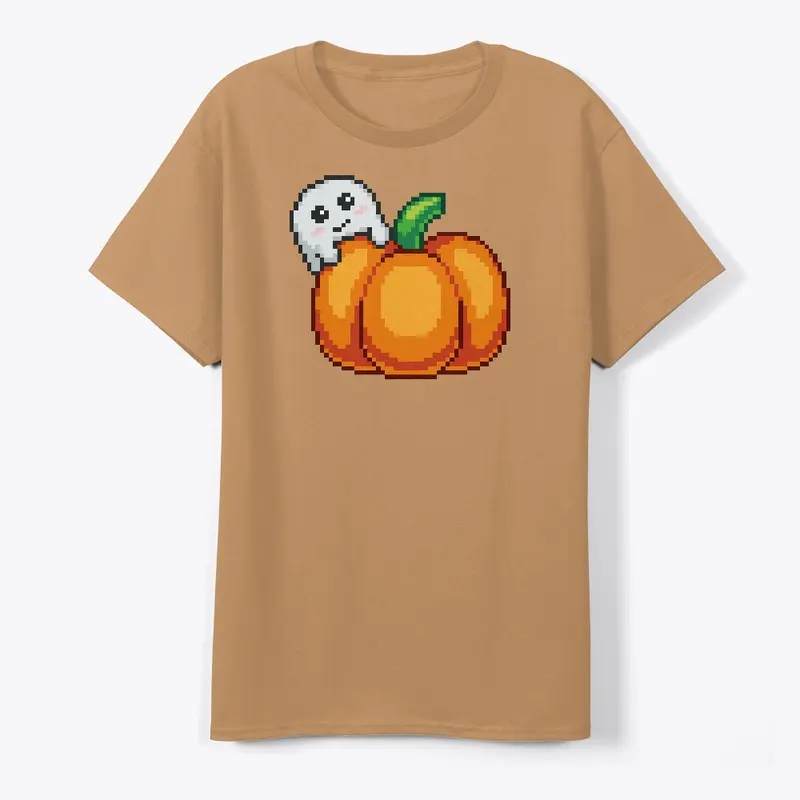 A ghost and its pumpkin pixel