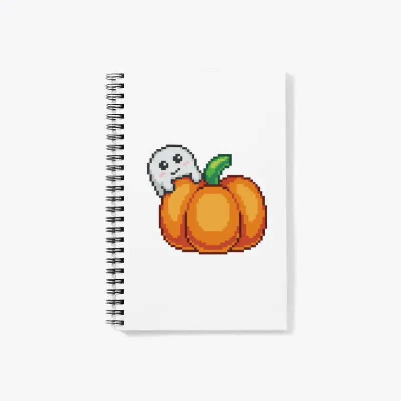 A ghost and its pumpkin pixel