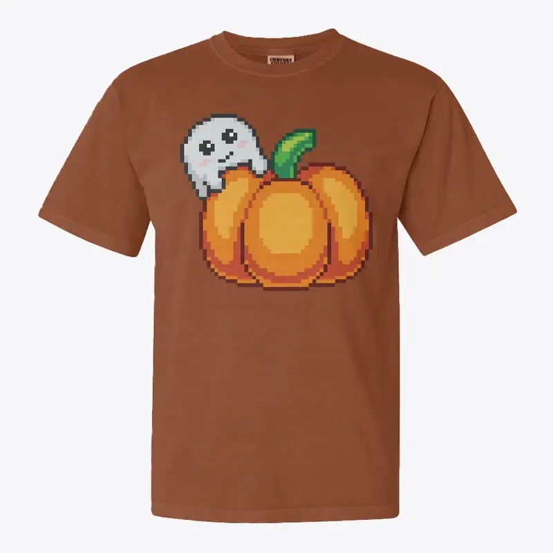 A ghost and its pumpkin pixel